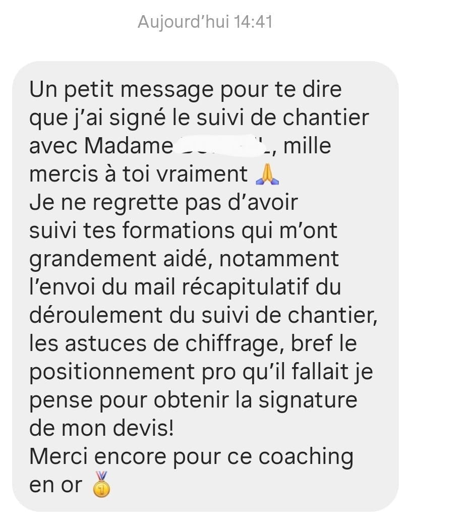 Avis client formation suivi de chantier 2